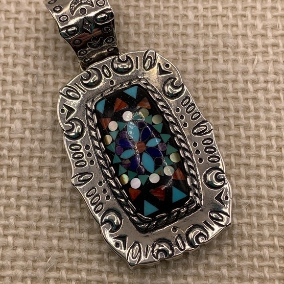 Sincerely Southwest Sterling Silver Mosaic Inlay Pendant - Picture 1 of 9